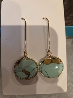Gold-Edged Turquoise Drop Earrings - Women Jewelry